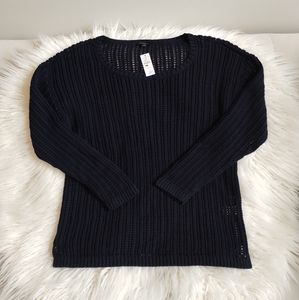 Talbots Sweater NEW Open-Stitch Navy Large 12-14